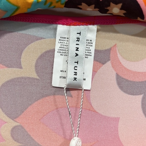 Trina Turk FAN FAIRE SWIM TUNIC DRESS psychedelic floral retro mini women’s XL - Picture 7 of 13